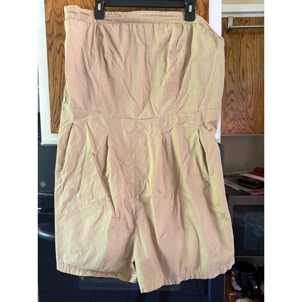 Chesley Tan Strapless Pleated Romper Womens‎ Size 3X Khaki Cotton Blend Pockets